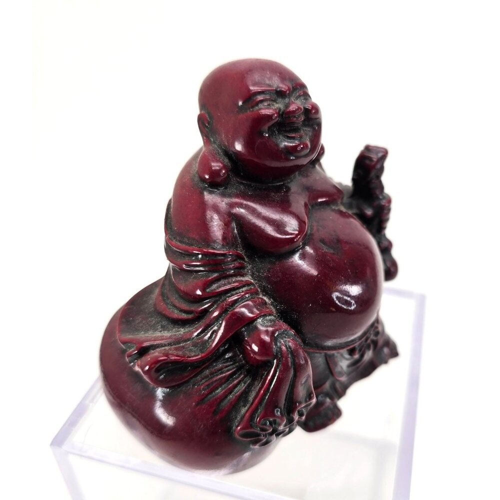 Laughing Buddha Figurine Dark Red Resin Statue Ornament 3" Tall je227